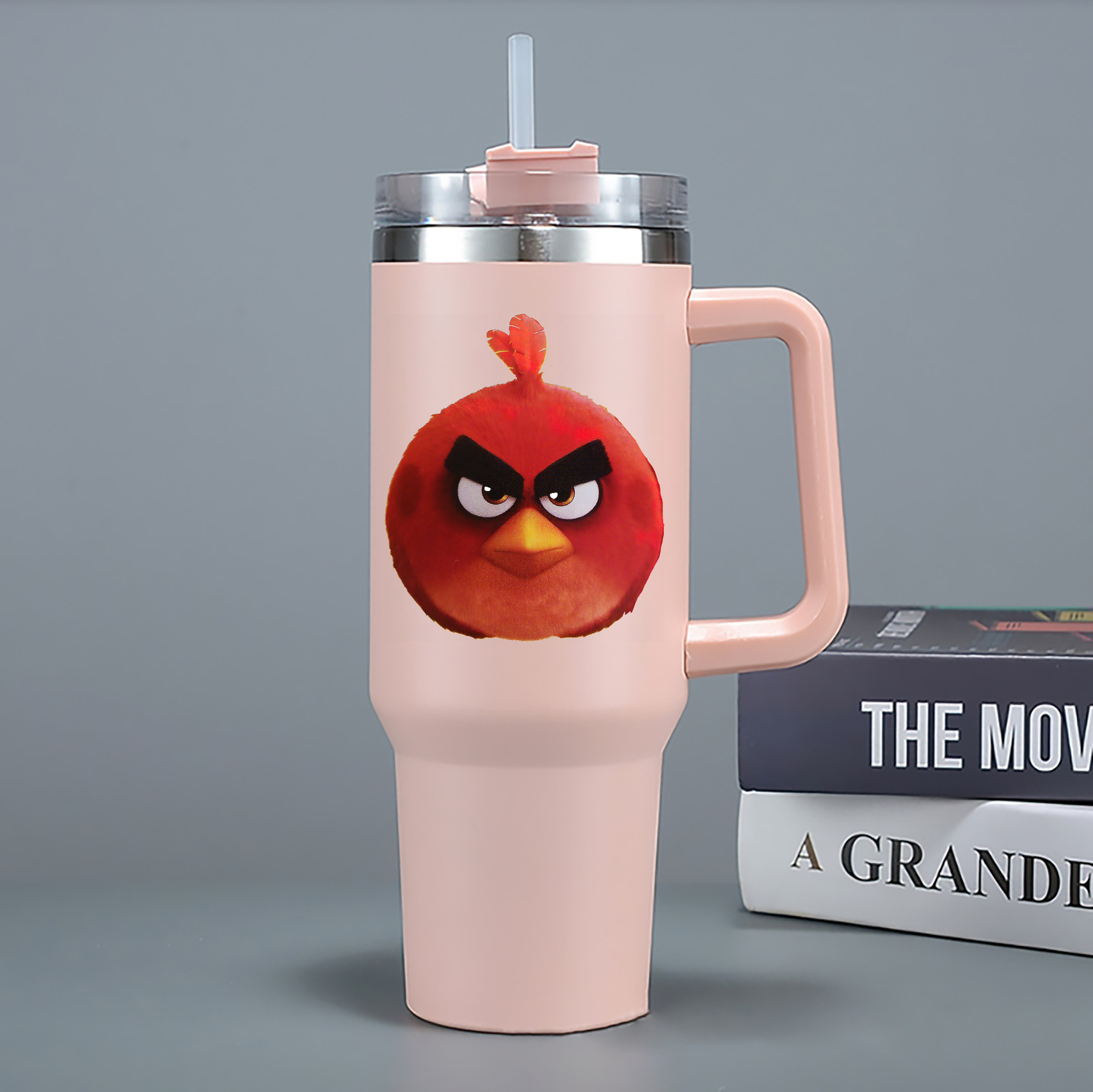 （画像用） Angry Birds アングリーバード 1200mL車用タンブラー - クリスタルステッカー（プラスチックストロー付き）